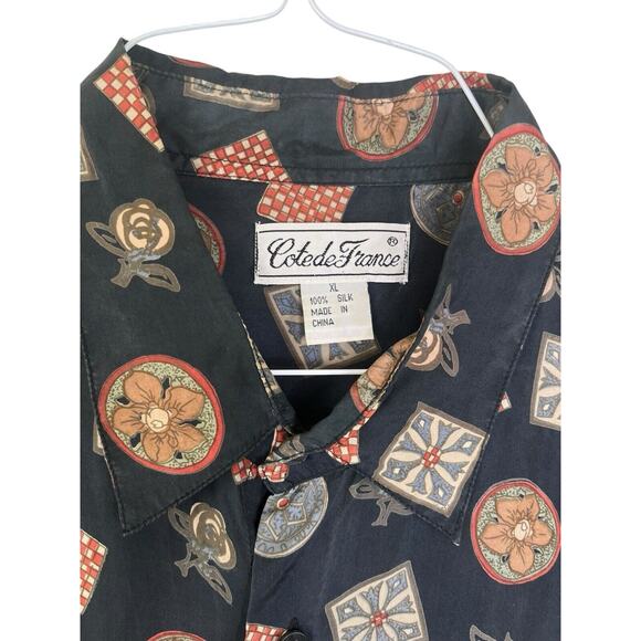 Vintage Beautiful Cote de France - 100% SILK - Mens Button Up Shirt Luxury Blue - Picture 2 of 7